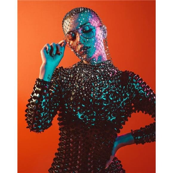 Rhinestone Fishnet Gloves & Mesh Face Mask – Festival & Rave Accessories Set - Picture 3 of 5